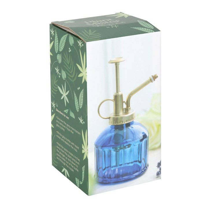 Petit vaporisateur en verre bleu pour plantes