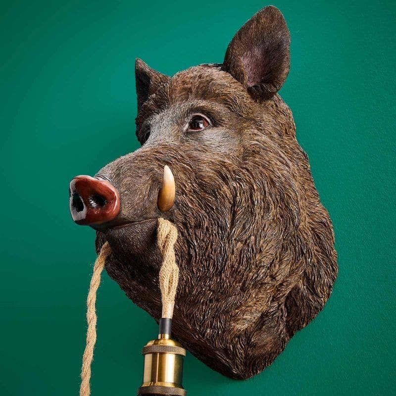 Wandleuchte „Willy das Wildschwein“, braunes Polyurethanharz