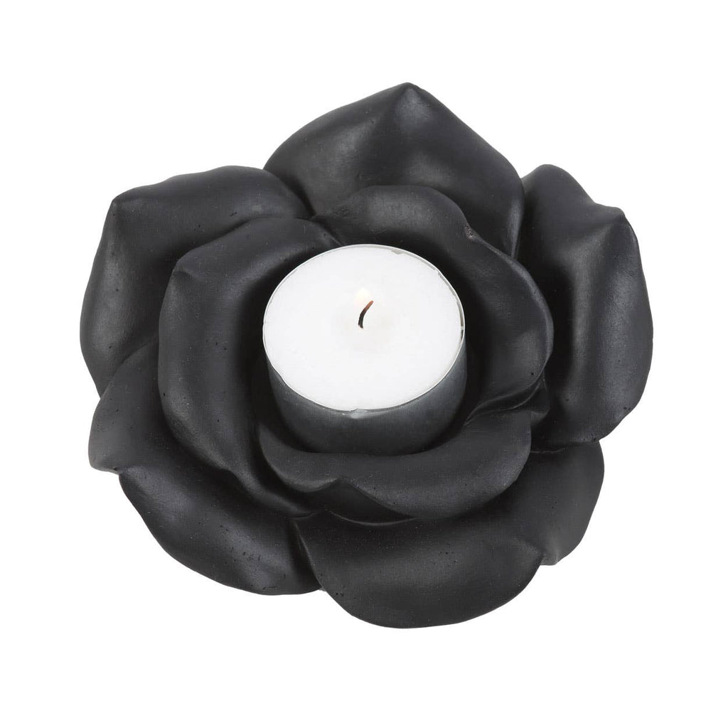 Photophore en résine en forme de rose noire