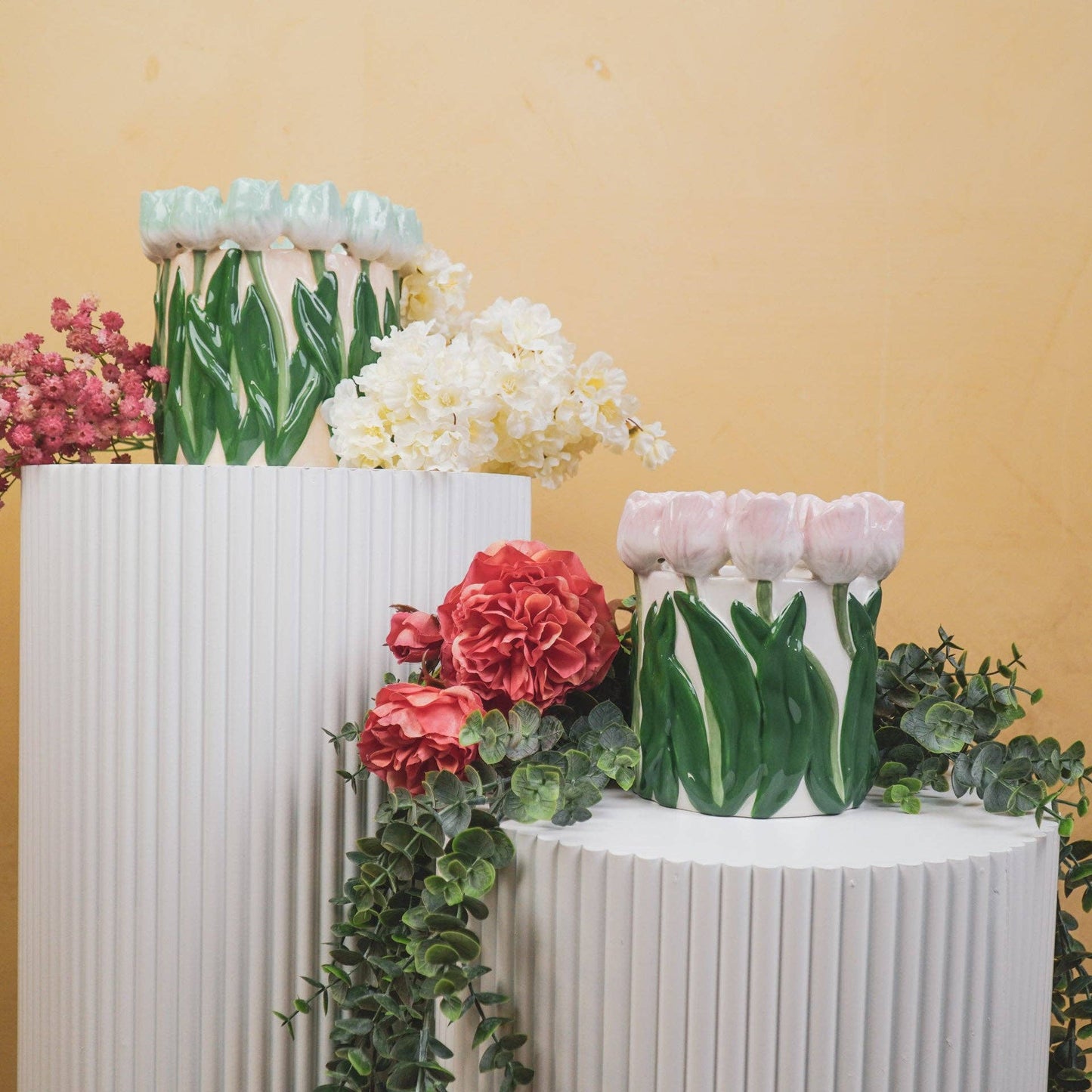 Vase Tulipes - Rose clair/Vert