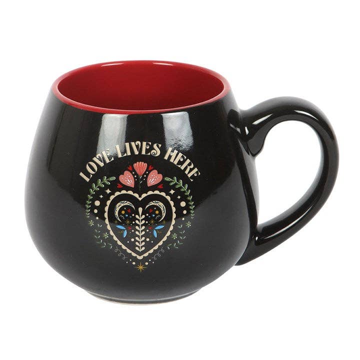 Folk Heart Mug "Love Lives Here"