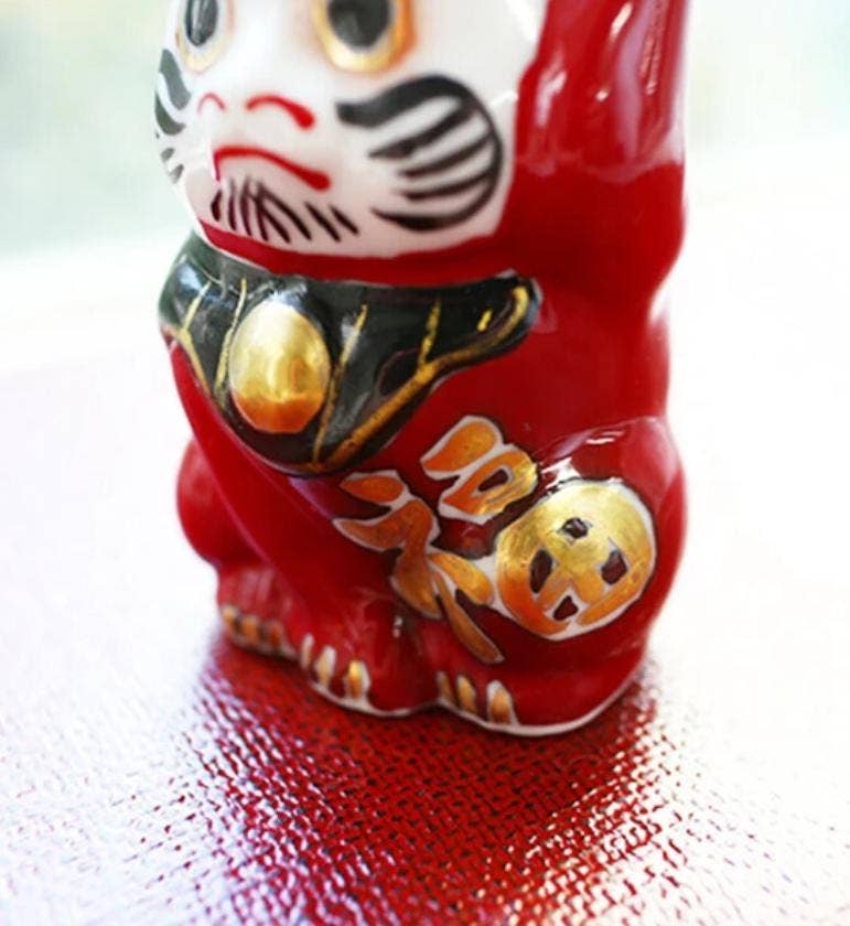 Lucky Cat Daruma Earthenware Figurine