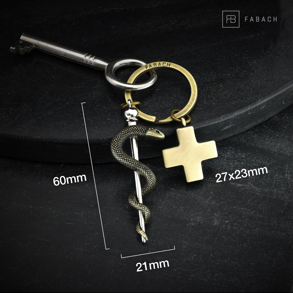 Porte-clés Bâton d'Esculape avec croix médicale | Design-lahjat ja sisustustuotteet