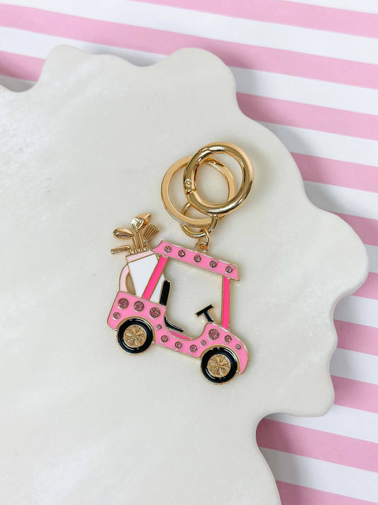 Rhinestone Golf Cart Keychain - Pink