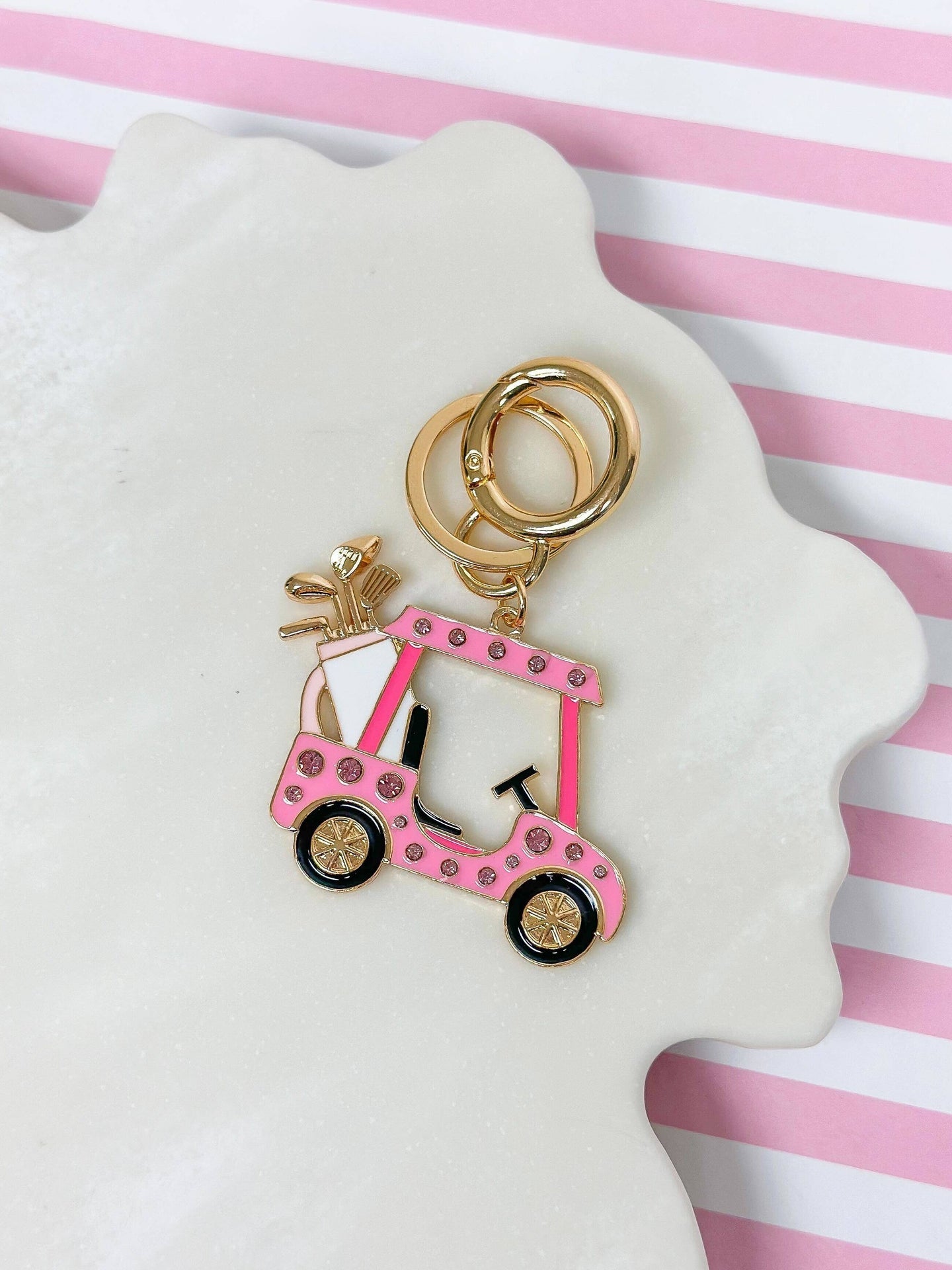 Porte-clés en strass pour chariot de golf - Rose