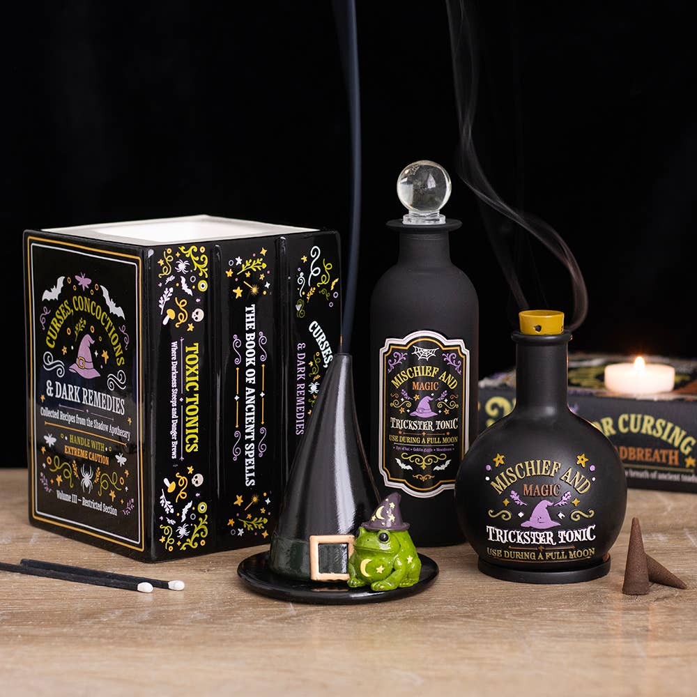 Porte-encens cône Halloween crapaud magique et chapeau de sorcière