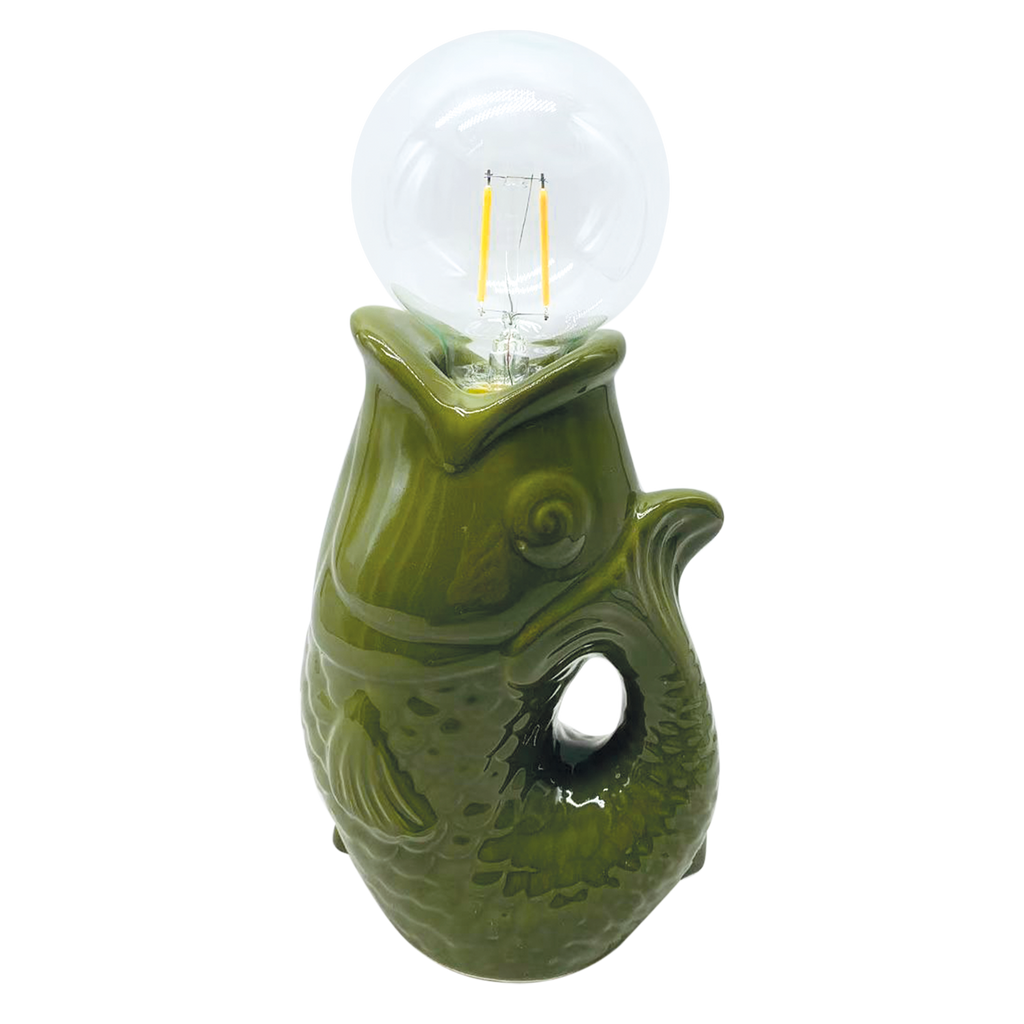 Déco LED poisson kaki à piles L13,5 P8,2 H27cm
