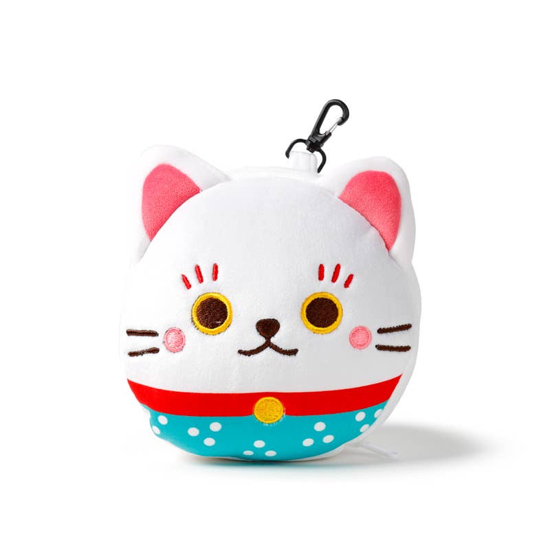 Coussin de voyage rond en peluche Relaxeazzz Chat Chanceux