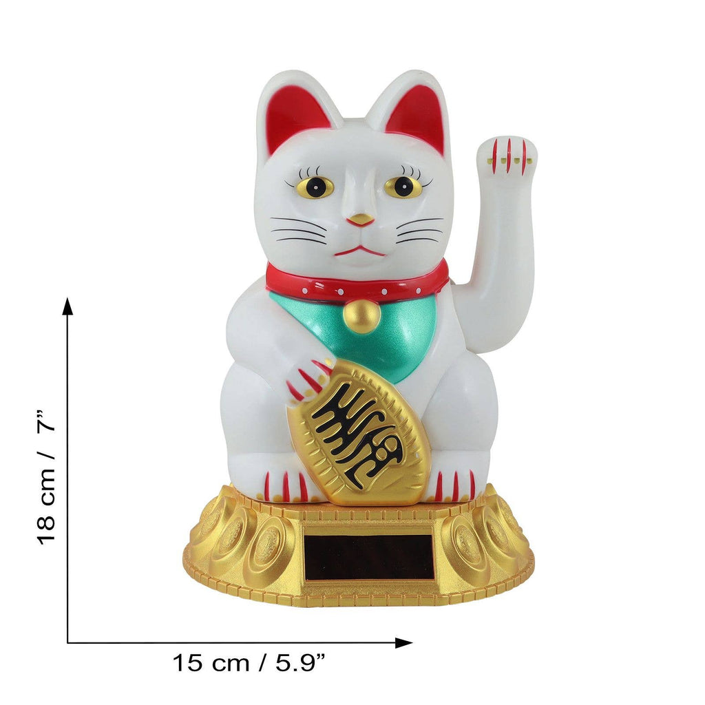 Chat chanceux solaire blanc 18cm