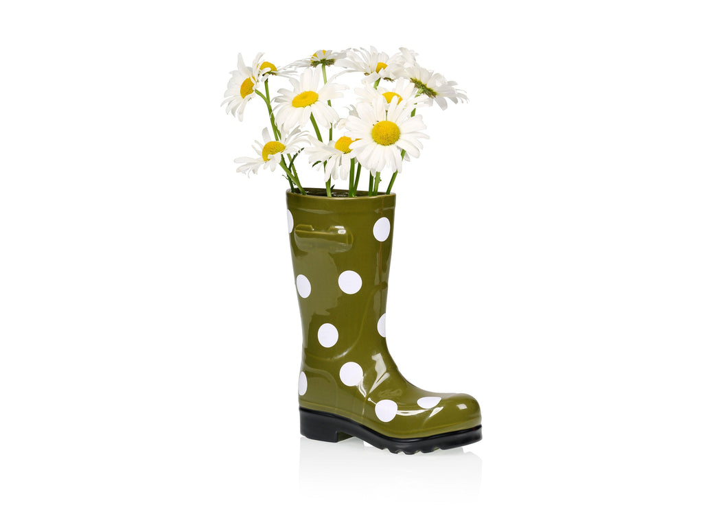 Vase Botte Wellington à Pois Vert