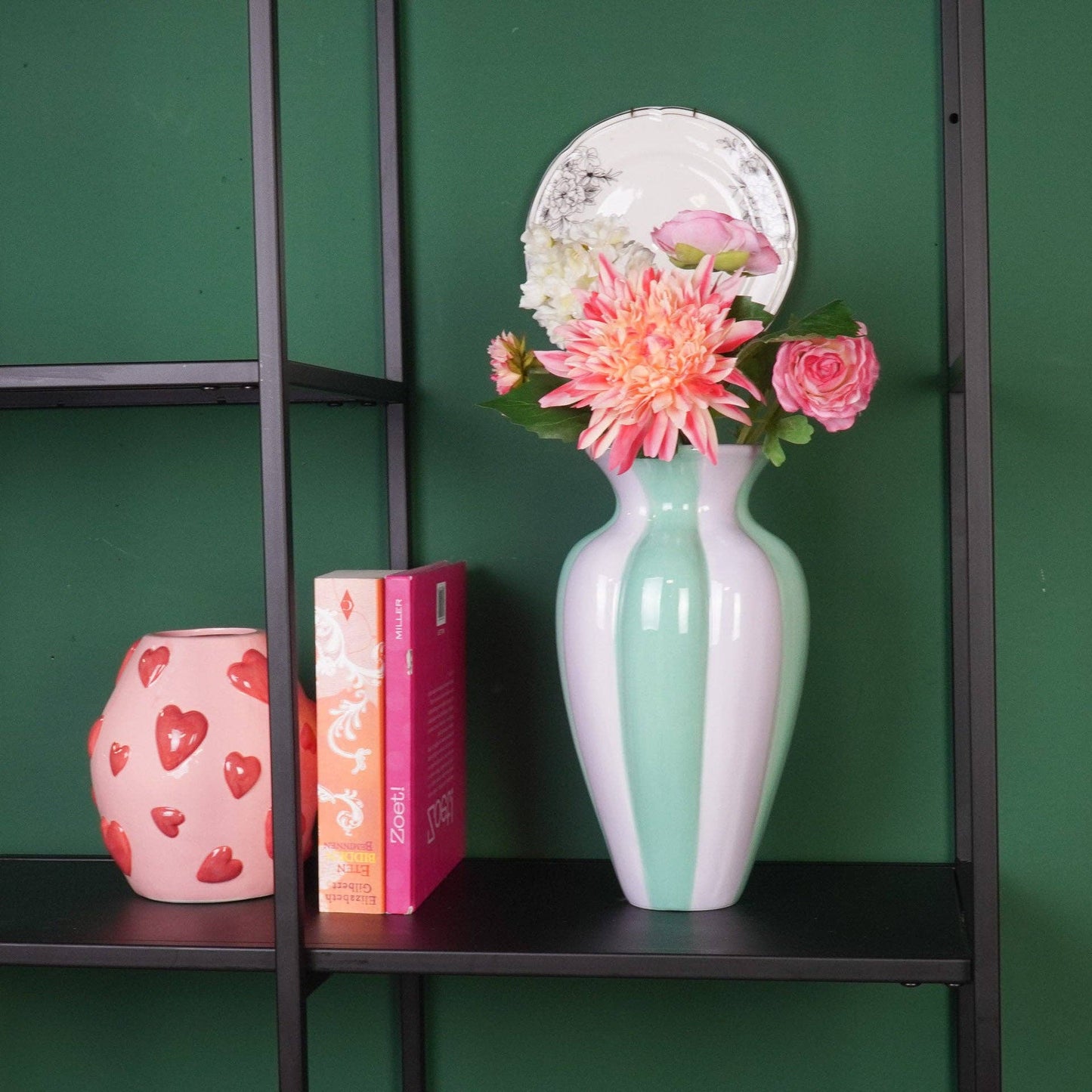 Vase à fleurs - Vase plissé - Céramique - Lilas/Vert - 16,5x16,5x29,5 cm