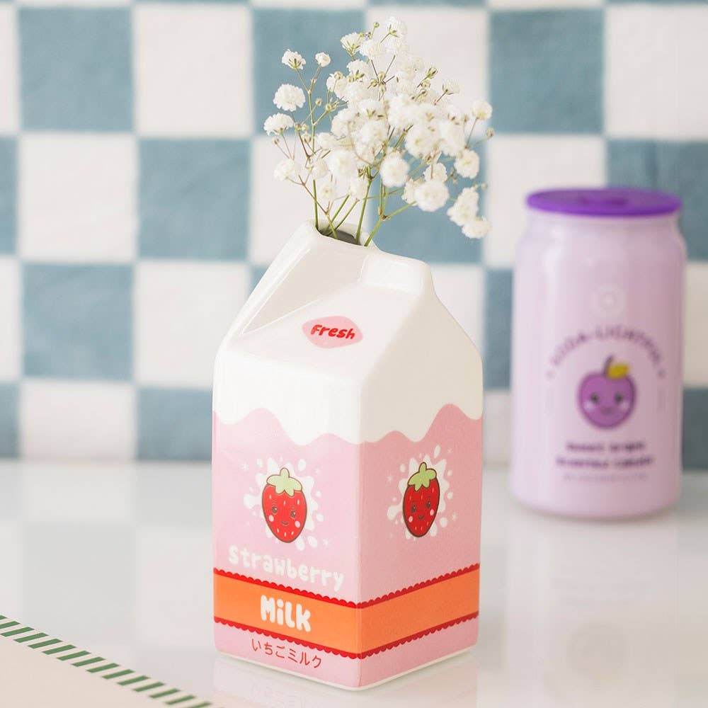 Strawberry Milk Carton Vase