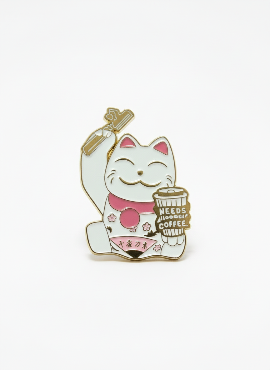 Pin's Chat Chanceux « Needs Coffee » | Objetos de diseño y regalos originales