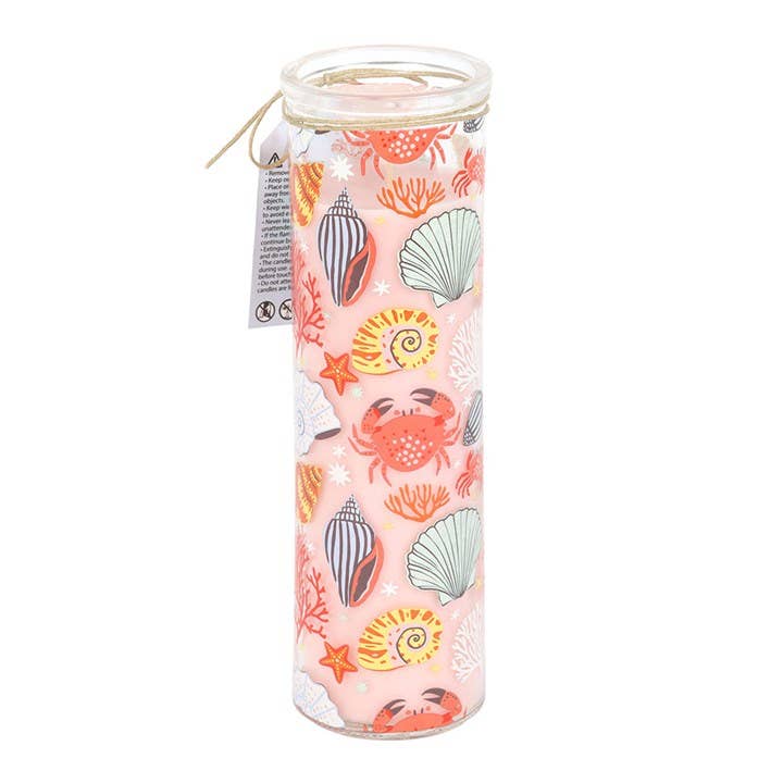 Bougie Tubulaire Côtière à Imprimé Coquillage Pastel & Noix de Coco et Sel Marin