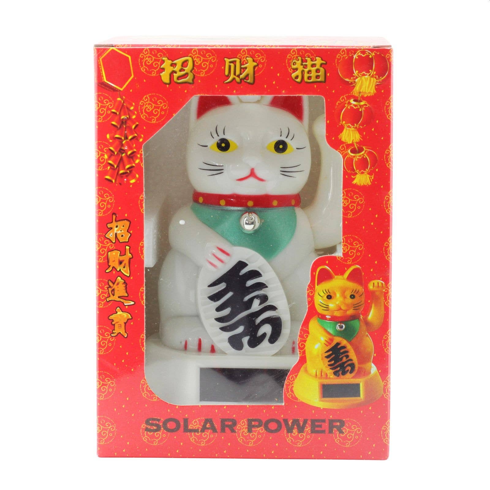 Chat chanceux solaire blanc 12cm