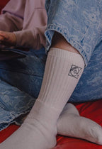 Chaussettes platine vinyle Charles brodées main