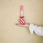 Candlestick - Toffee Candy - Red/White - 8.5x8.5x13 cm