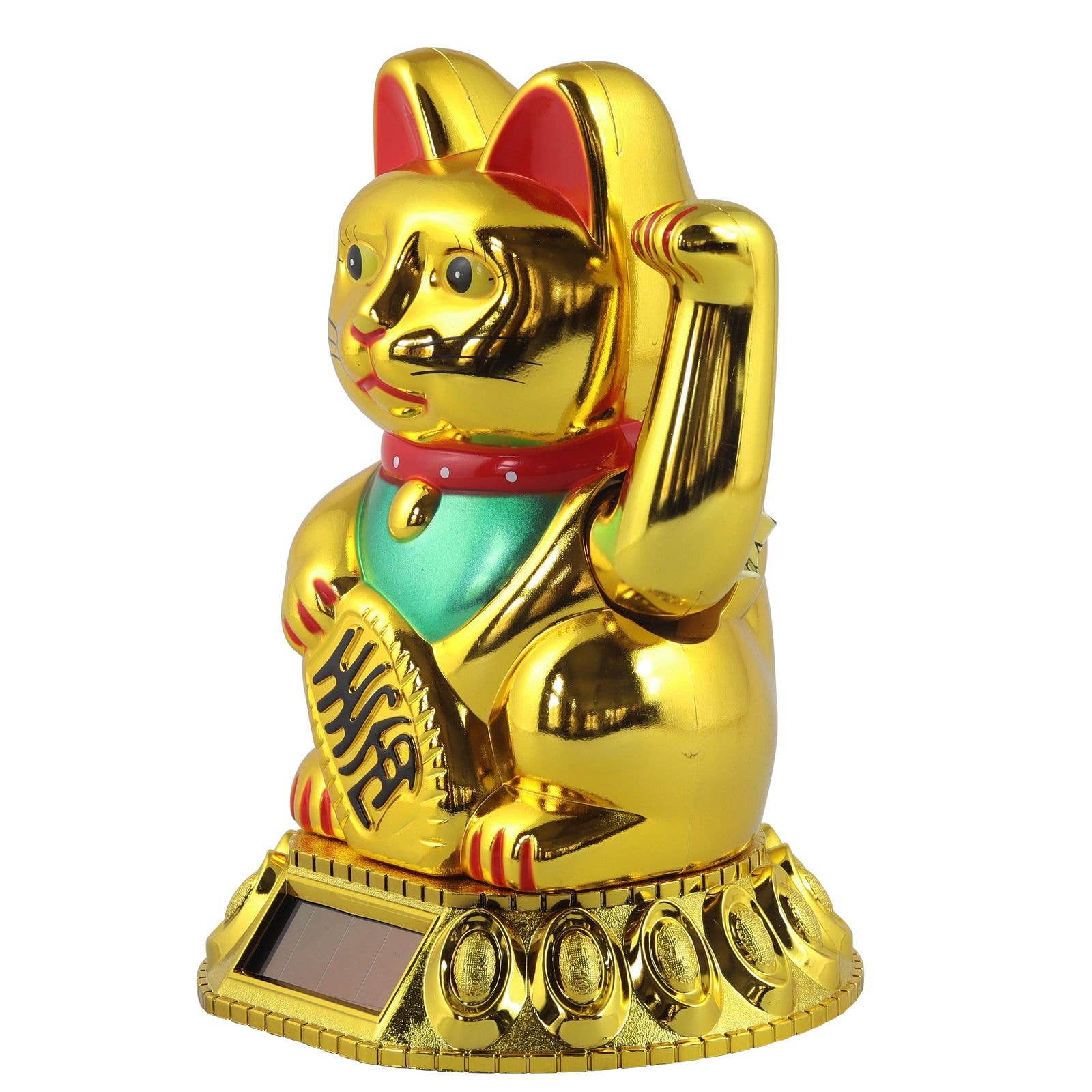 Chat chanceux solaire doré 18cm