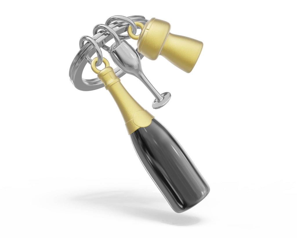 Oggetto regalo di design – porte cles bouteille de champagne metalmorphose