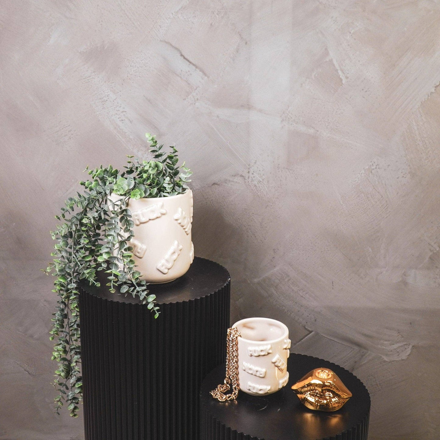 Pot - 'MERDE' - Céramique - Beige - 17,5x17,5x17,5cm