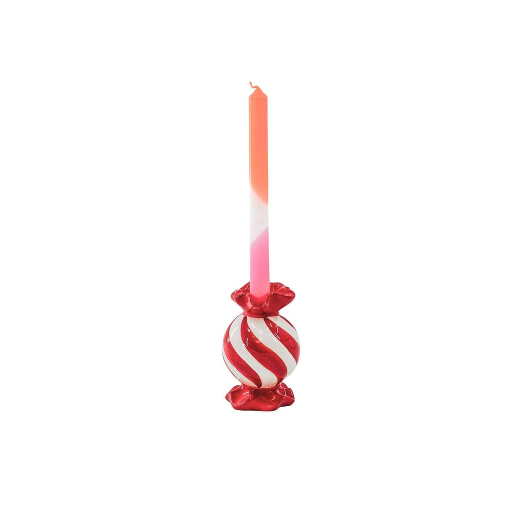 Candlestick - Toffee Candy - Red/White - 8.5x8.5x13 cm