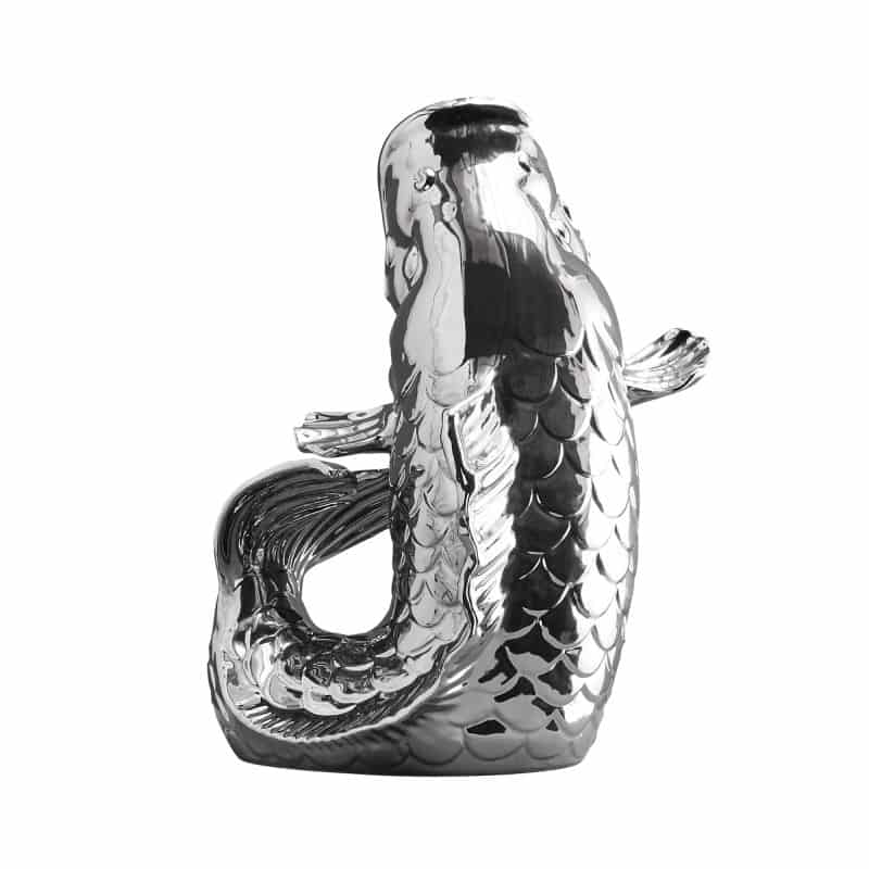 Blubb Fischskulptur/Vase, silberfarbenes Steinzeug