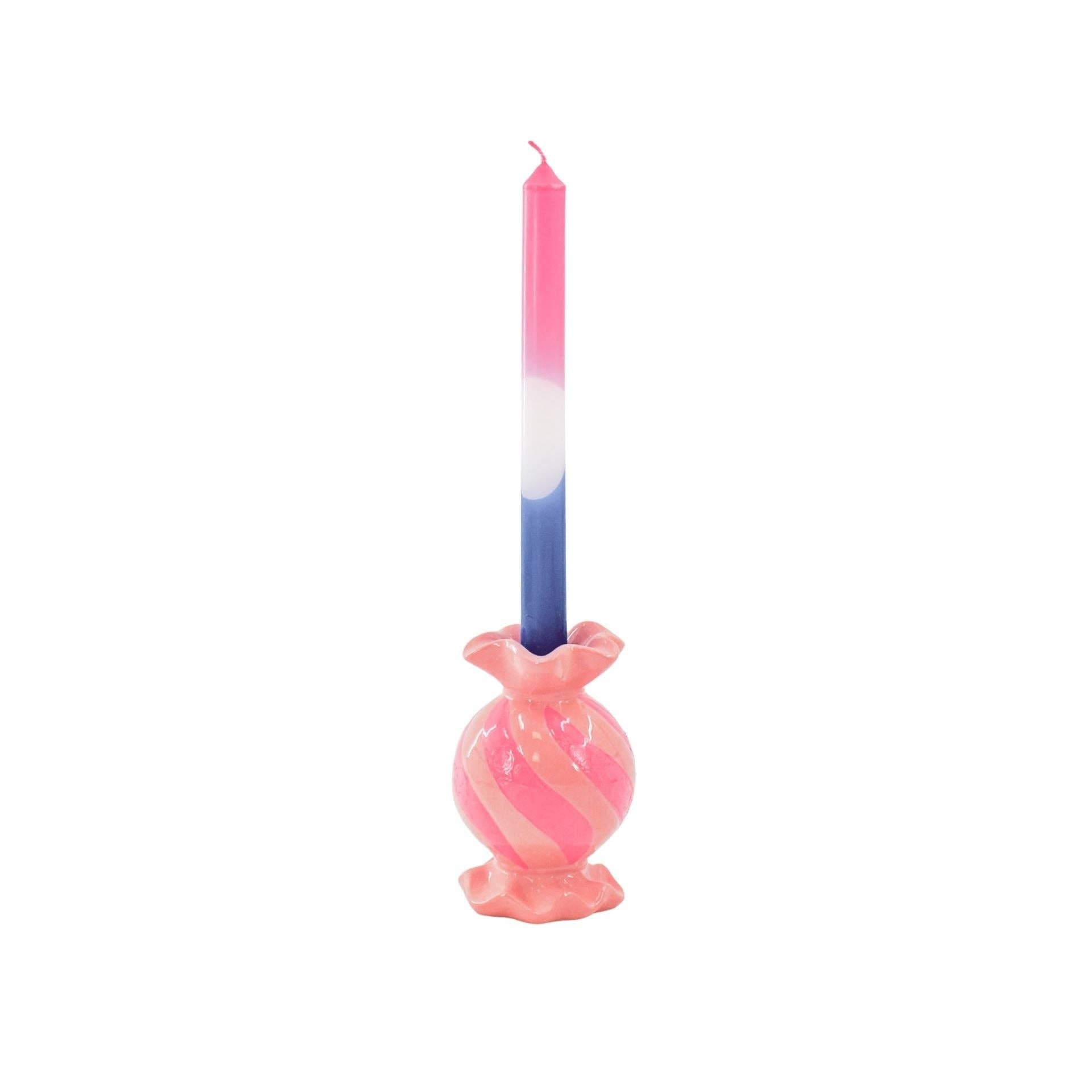 Runder Kerzenhalter in Form von Toffee-Bonbons – Keramik – Rosa/Neon – 8,5 x 8,5 x 13 cm
