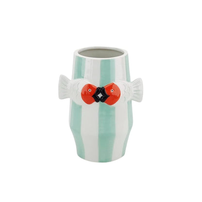 Vase - Fish-Mint/White/Orange Flower Vase - 14x11.5x18.5cm