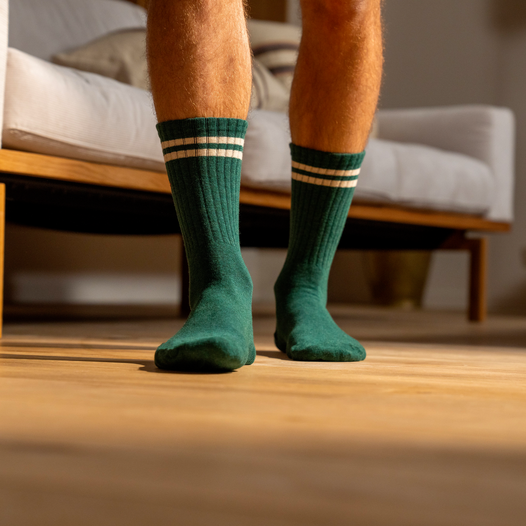 Chaussettes Retro - Vert canard, rayé beige | Design e regali originali