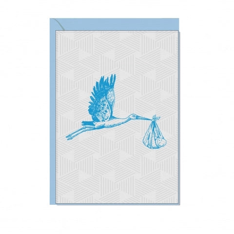 Carte de vœux Cigogne Bébé Bleu