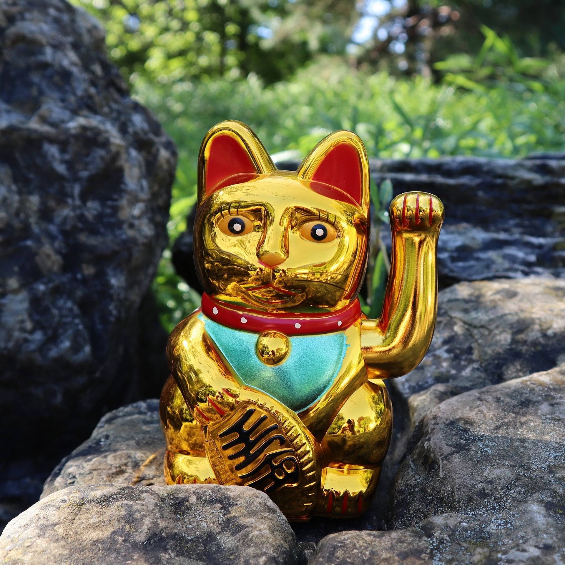 Chat chanceux doré 15cm