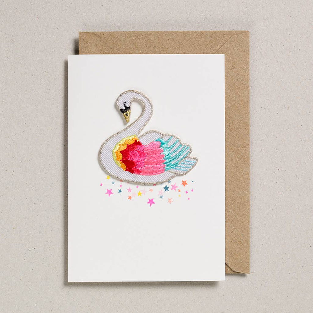 Grußkarte mit Patch - Regenbogenschwan