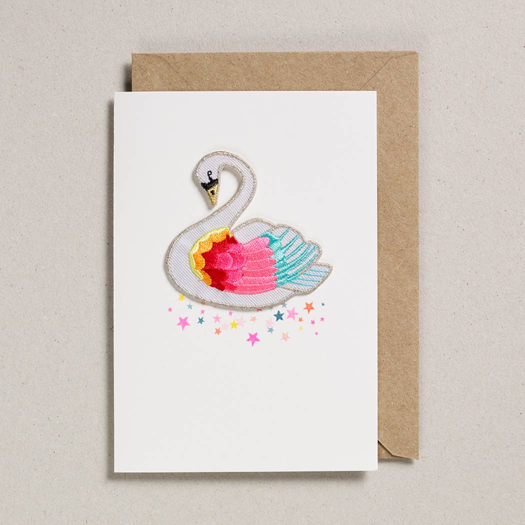 Grußkarte mit Patch - Regenbogenschwan