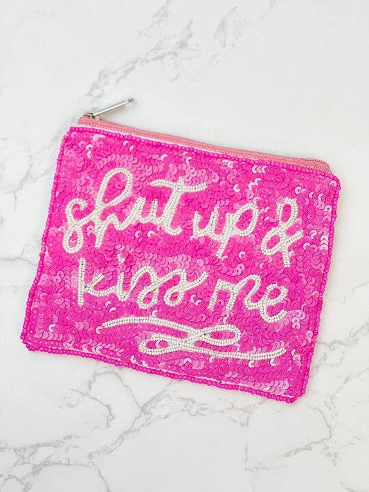 Shut Up &amp; Kiss Me Pearl Zipper Pouch