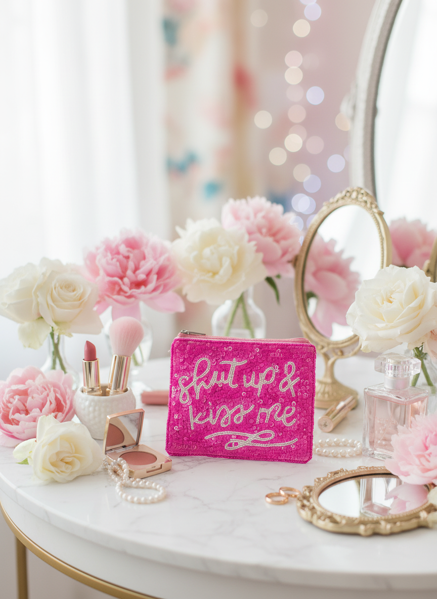 Shut Up &amp; Kiss Me Pearl Zipper Pouch