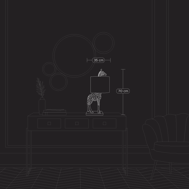 Giraffe Lucie Table Lamp, Black/Gold, 35 x 28 x 70 cm