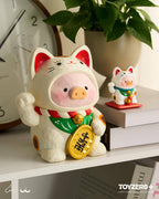 LuLu le Cochonnet - Maneki Lu (chat calico) — sculpture en bois 18cm