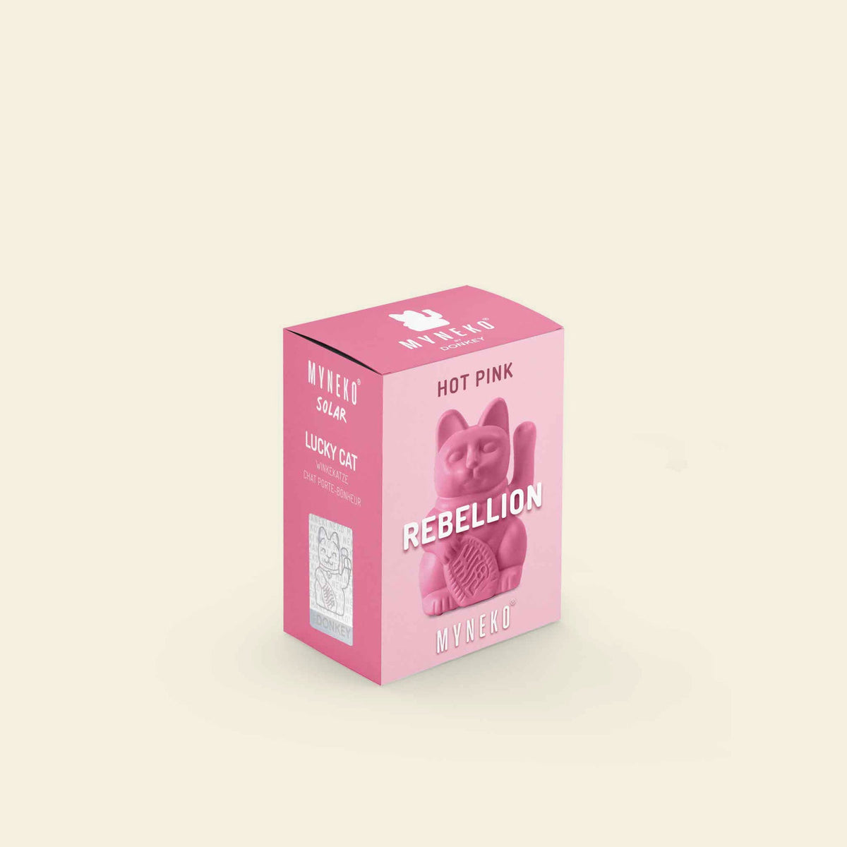 Vue du produit : Mini Chat Chanceux Solaire Rose Chaud “Kiro” – Donkey Products