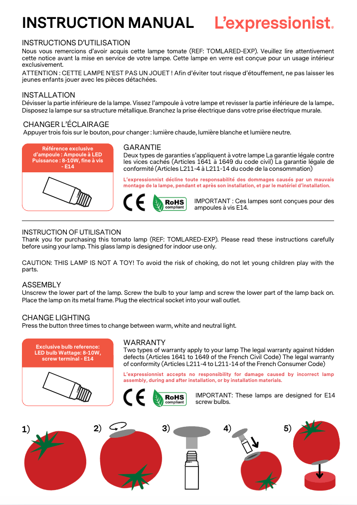 Lampe tomate à poser ou suspendre