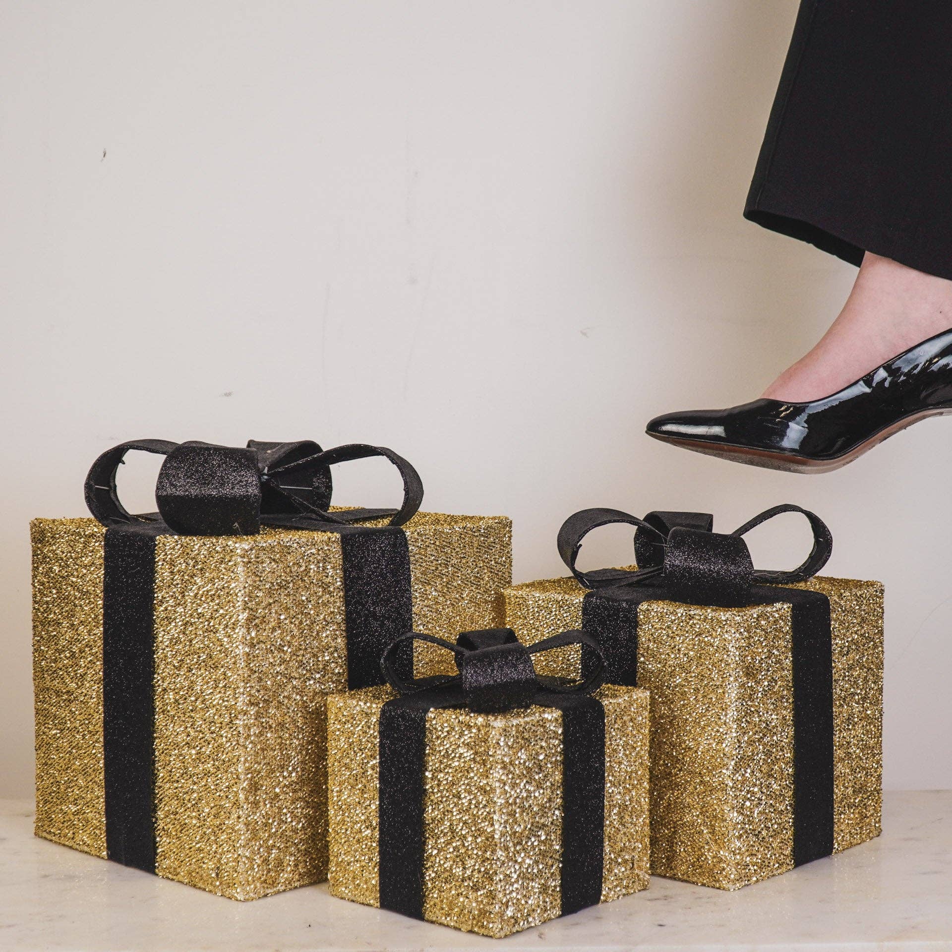 Cadeau de Noël à LED - S3 - Polystyrène - Or/Noir - 15/20/25 cm | Design e regali originali