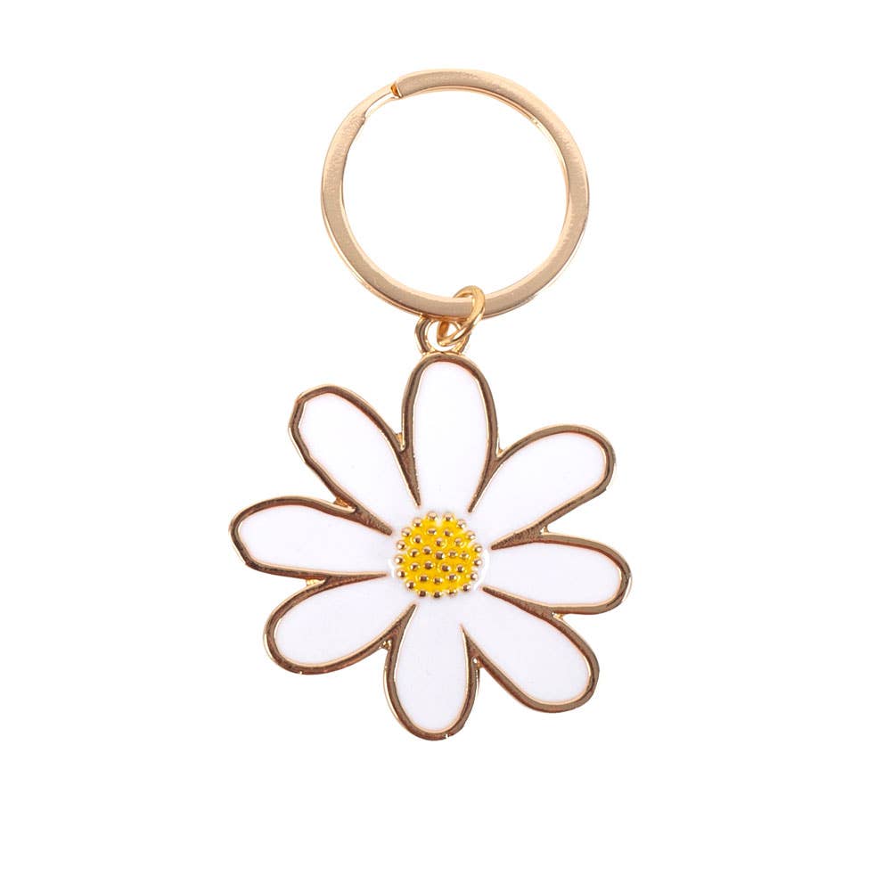 Schlüsselanhänger aus Emaille mit Gänseblümchenblume