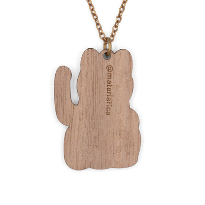 Collier Chat Chanceux en Bois