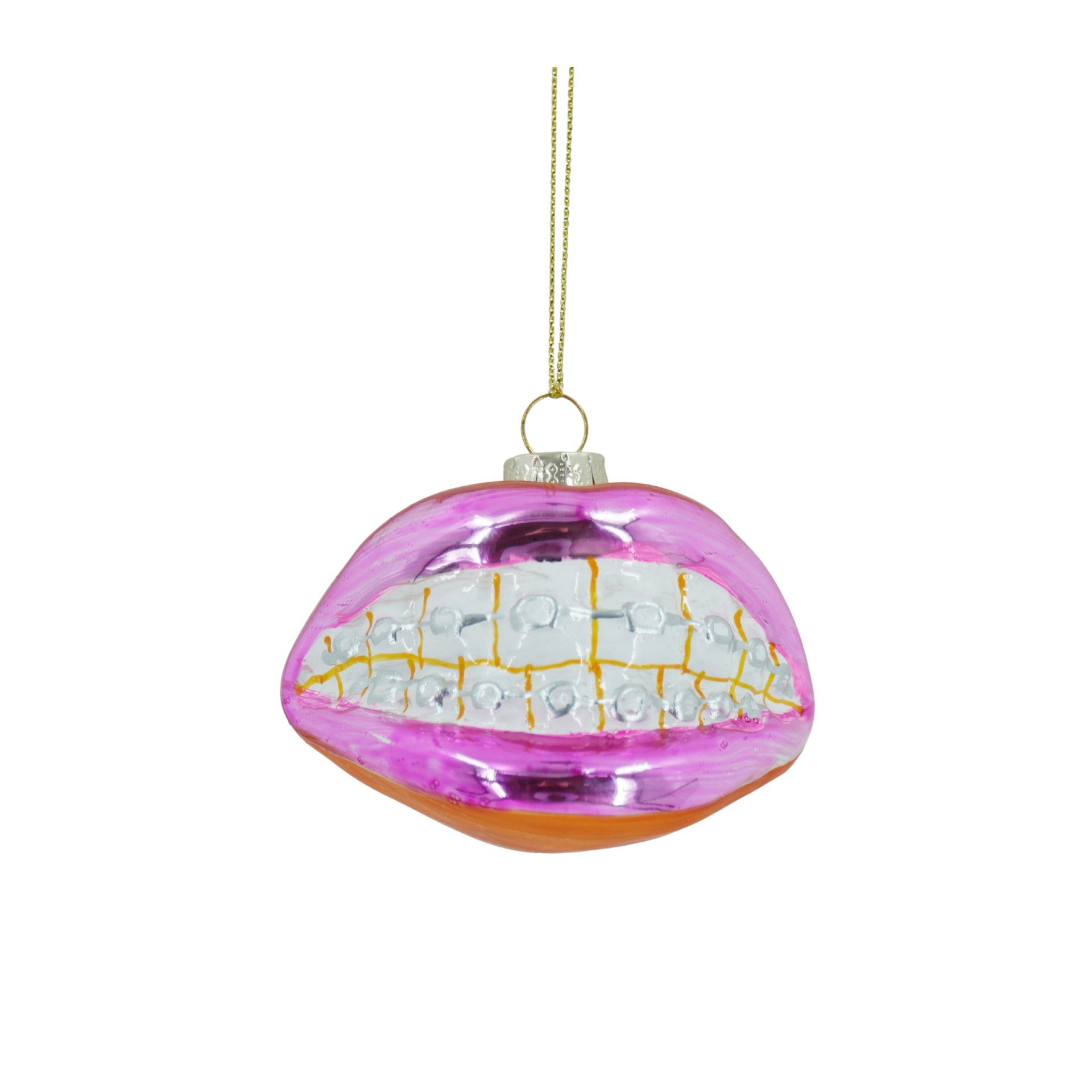 Weihnachtskugel Mund mit Zahnspange