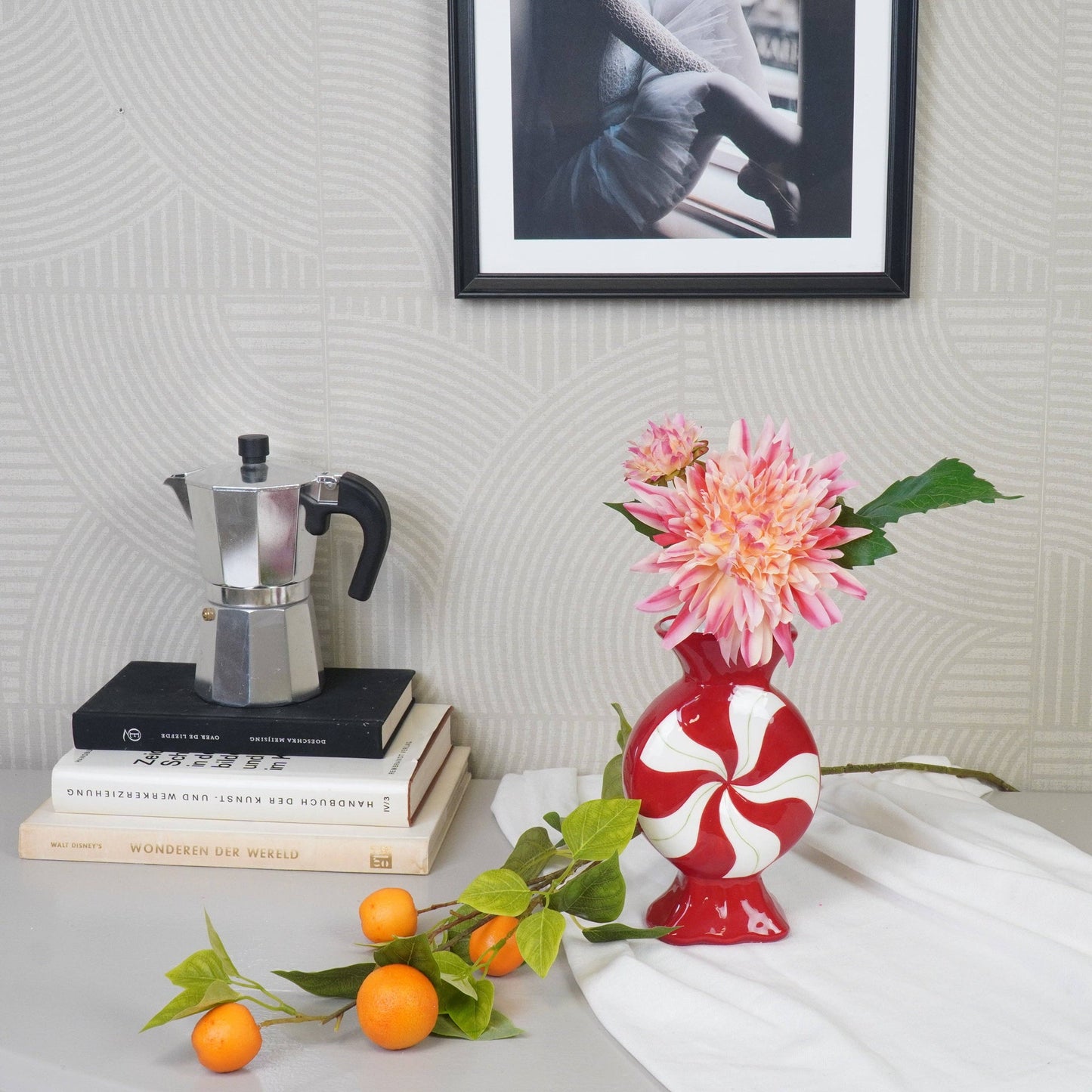 Flower Vase - Caramel Candy - Ceramic - Red/White - 12x6.5x20cm