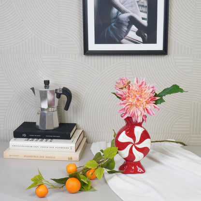 Flower Vase - Caramel Candy - Ceramic - Red/White - 12x6.5x20cm
