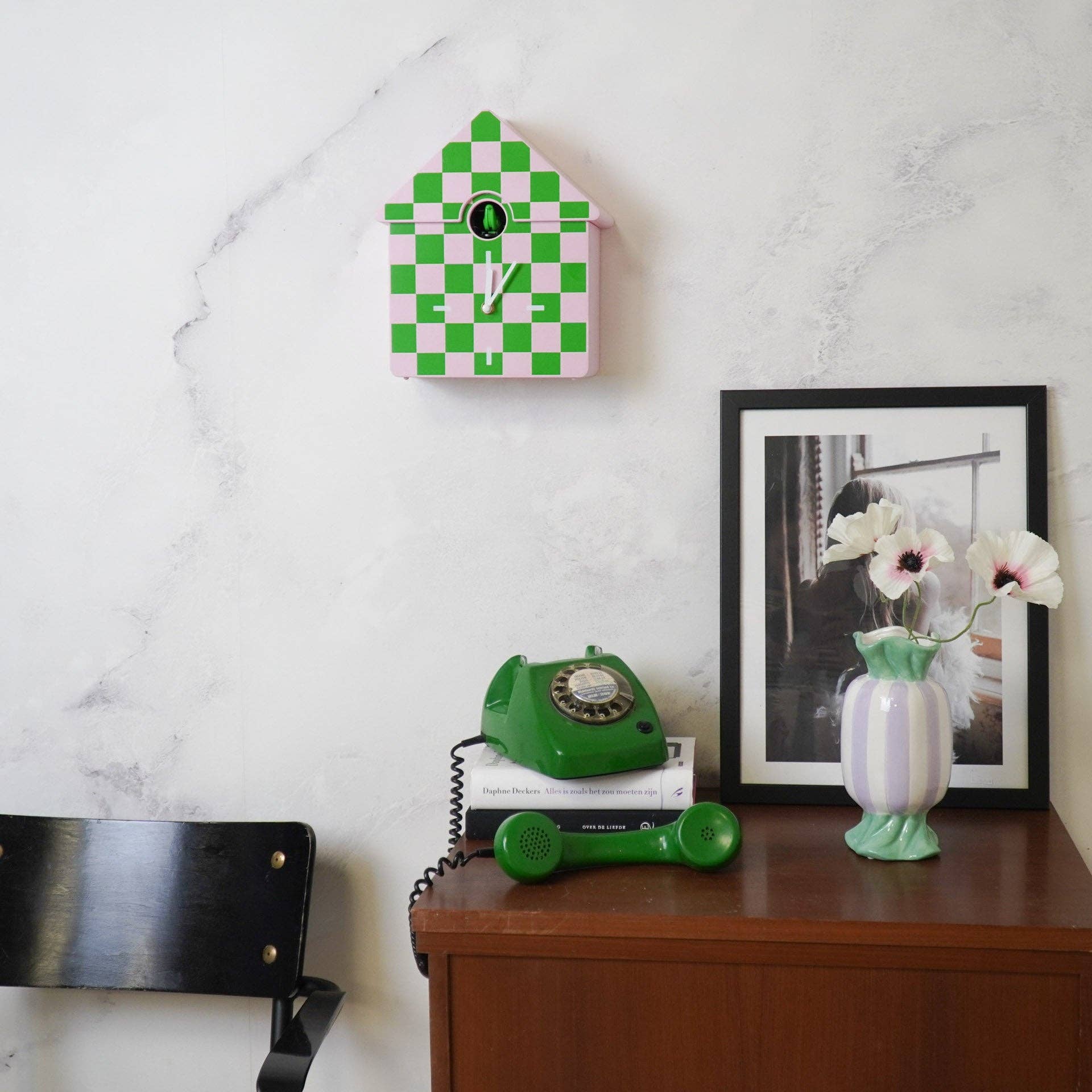 Horloge - Horloge Murale Coucou - Motif - Vert/Rose - 24x27x9cm