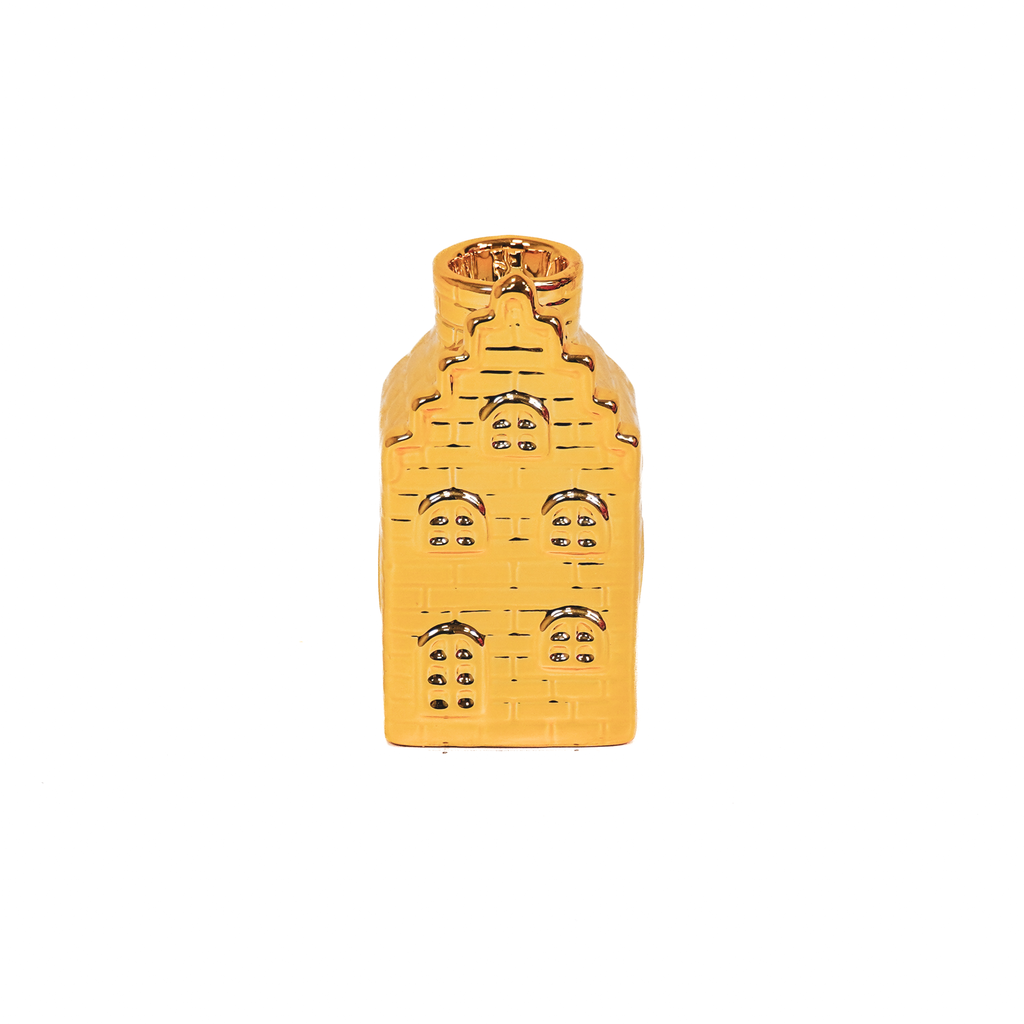 Candlestick - House - Ceramic - Gold - 6x6x11cm
