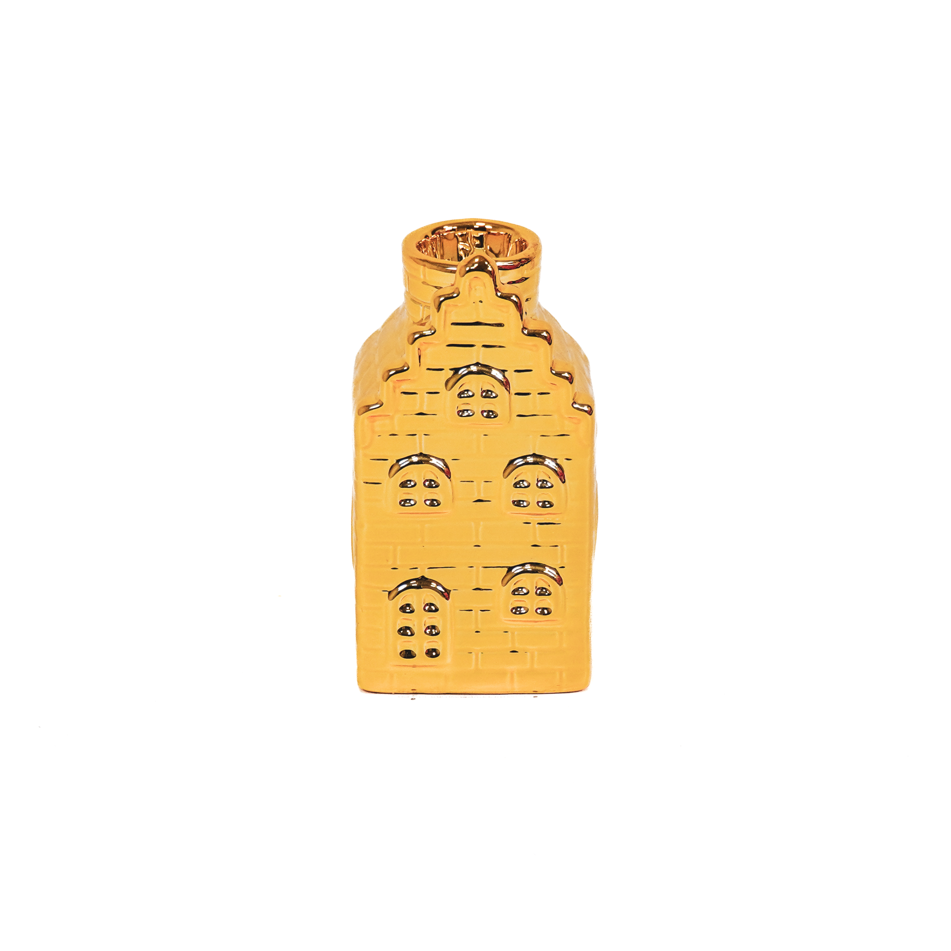 Candlestick - House - Ceramic - Gold - 6x6x11cm