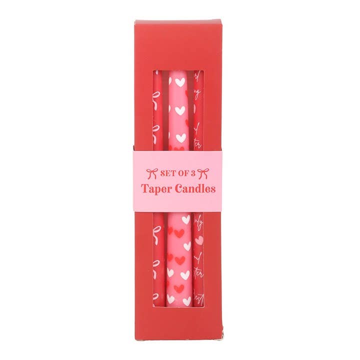Set mit 3 Spitzkerzen mit Schleife und Herz zum Valentinstag