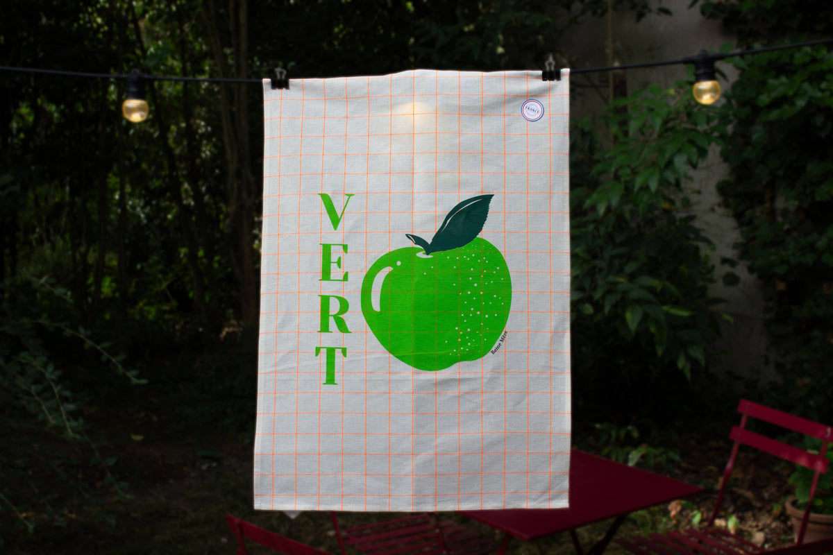 Torchon Vert Pomme à motif fruité – Reine Mère